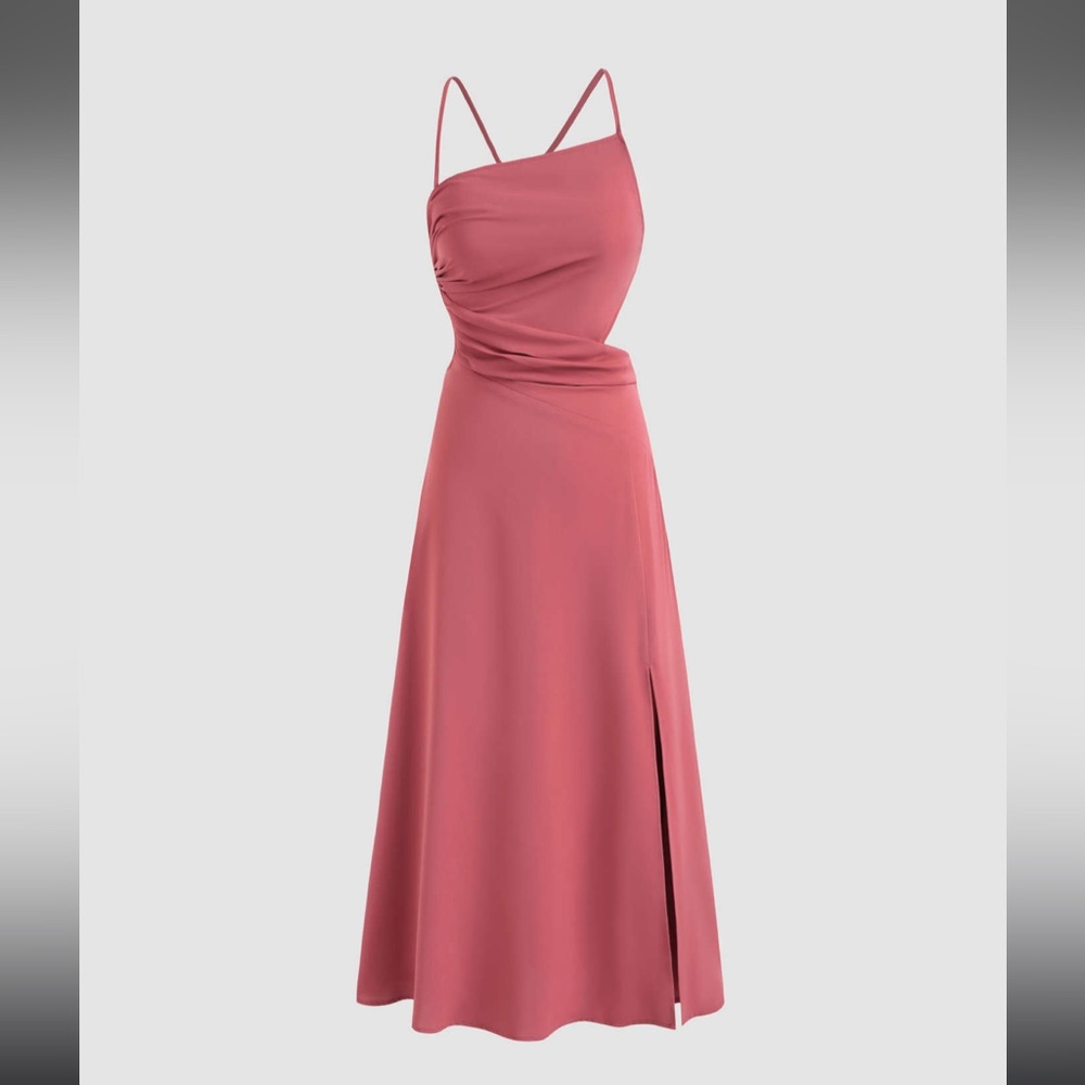 Solid Ruched Backless Dress